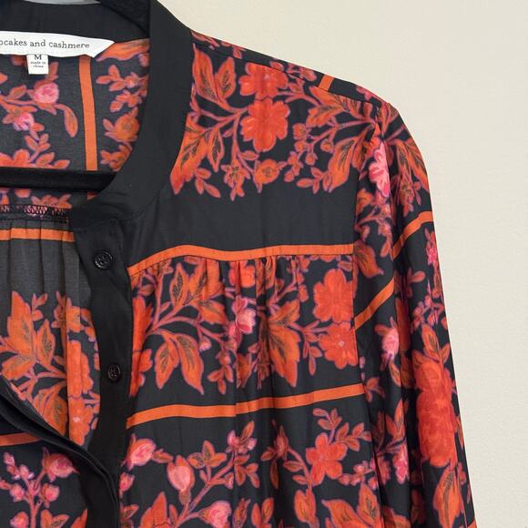 Cupcakes and Cashmere Babydoll Dress M Red Floral Shift Mini Long Sleeve Boho - Picture 7 of 11